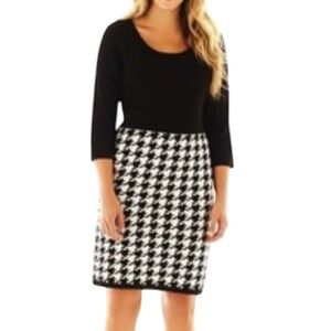 Studio One NY Black & White Long Sleeve Ribbed Houndstooth Sweater Dress Sz Larg